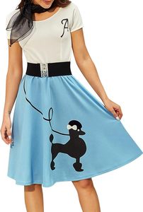 Vestido Retro de <span class=keywords><strong>Mujer</strong></span> con Estampado de Poodle, Estilo Skater Vintage, de Cintura Alta, <span class=keywords><strong>Rockabilly</strong></span> Swing, de Gasa para Verano, Ideal para Cócteles - Product Image 3