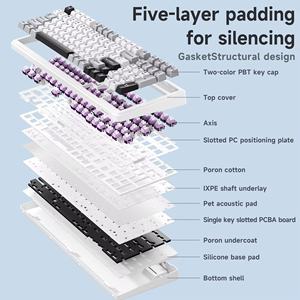 لوحة مفاتيح AULA F99 الميكانيكية الجديدة ذات التصميم المريح، لاسلكية فائقة النحافة بثلاثة أوضاع - بطارية 8000 مللي أمبير، أغطية مفاتيح PBT، تخطيط 99٪، بلاستيك - Product Image 5