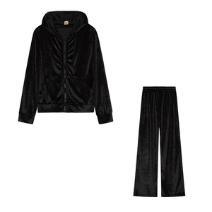 Set Tuta Sportiva Casual da Donna in Velluto con Strass, Felpa con Cappuccio e Pantaloni Lunghi, Personalizzabile per Primavera e Autunno - Product Image 2