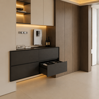 Maßgefertigter Moderner Eingebauter Eingangsbereich-Aufbewahrungsschrank Griffloser Wandmontierter Schrank mit Holzfurnier-Paneelen und LED-Regalen