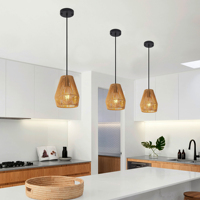 Ensemble de 3 lampes suspendues rustiques en corde de chanvre de 7 pouces, luminaire suspendu artisanal de style farmhouse, lampe de plafond à hauteur réglable (sans ampoules)