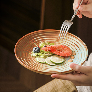 Plato <span class=keywords><strong>de</strong></span> <span class=keywords><strong>Porcelana</strong></span> Redondo Japonés Mate Rústico Colorido para Catering, Vajilla <span class=keywords><strong>de</strong></span> Cerámica para Restaurante - Product Image 1