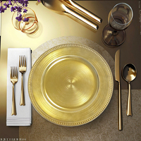 Assiettes de présentation dorées de luxe, durables et élégantes, de haute qualité, rondes, pour mariage, avec serviettes personnalisées, pour hôtels et décoration de fêtes