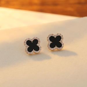 Classical <b>Crystal</b> Four Leaf Clover <b>Stud</b> <b>Earrings</b> S925 Needle Lucky Flower <b>Earrings</b> for Women Jewelry - Product Image 5
