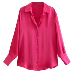 Chemisier Femme Été 2025 <span class=keywords><strong>Chic</strong></span> Tendance Vintage à Manches Longues, Blouse Classique en Satin Texturé, Hauts Décontractés Élégants - Product Image 3