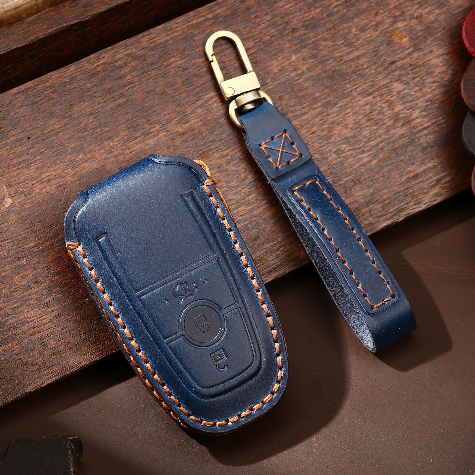 Coffre bleu à 3 boutons