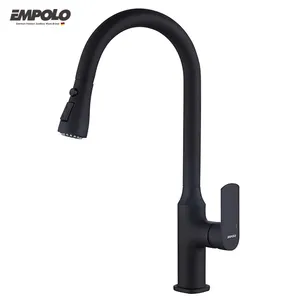 Empolo Brass Nhà bếp Vòi sàn gắn Mixer tap 360 độ xoay màu đen vòi nước nhà bếp với Side phun