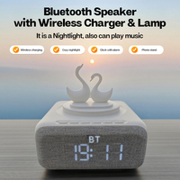 Réveil numérique audio multifonction 6-en-1 en plastique pour bureau, support de téléphone réglable, veilleuse LED RGB, chargeur sans fil