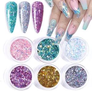 Phổ biến nhất 6 hộp Nail Sequins óng ánh Flakes siêu mỏng đầy màu sắc 3D Nail long lanh Sticker mới Nail Art trang trí