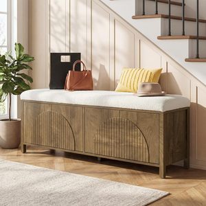 Banc à chaussures en bois SENYU avec coussin et rangement, organisateur d'entrée moderne, style scandinave, meubles de salon - Product Image 4