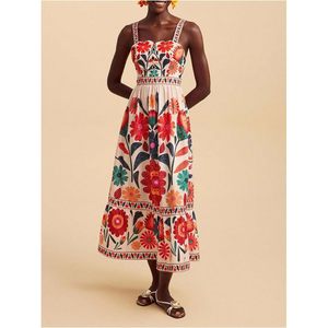 Robe longue élégante pour femme, style bohème, imprimé floral, sans manches, coupe trapèze, bretelles spaghetti, taille élastique, respirante, tissée - Product Image 3