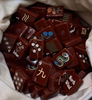 Jeu de Mahjong américain en acrylique brun monocouche, 160 tuiles, avec motifs gaufrés champignons, floraux et dragon, tuiles américaines complètes