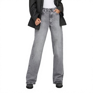 Jeans de mezclilla personalizados para mujer al por mayor, de cintura alta, holgados, de pierna ancha, de pierna recta, estilo Mom Fit, ropa de moda casual y streetwear. - Product Image 1