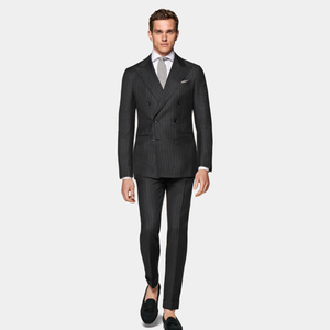 <span class=keywords><strong>Abito</strong></span> da Uomo <span class=keywords><strong>Doppiopetto</strong></span> <span class=keywords><strong>Grigio</strong></span> Scuro in Lana S110 Vestibilità Slim Motivo Grana di Riso Stile Business - Product Image 2