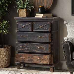 アメリカンヴィンテージ無垢材キャビネット寝室用アクセントマルチドロワー収納キャビネットヨーロッパ多機能ブラックキャビネット - Product Image 3