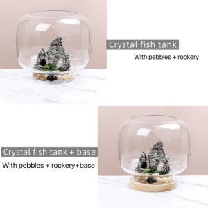 Moderne ronde glazen viskom met LED-verlichting voor thuis- of kantoordecoratie voor vissen - Product Image 6