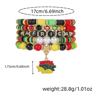 June Kwanza Festival <b>Bracelet</b> Set Polymer Clay Letter Beads <b>Stacked</b> Jewelry Alloy Pendant Black Culture Festival Gift Unisex - Product Image 4