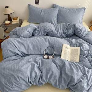 Parure de lit jacquard cationique 3/4 pièces, imprimé rayé, douce, style INS, drap plat, taie d'oreiller, housse de <span class=keywords><strong>couette</strong></span> grise style japonais - Product Image 5