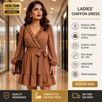 Robe Courte Décontractée Femme Personnalisée à Volants, Col en V, Taille Élastique, Lavable, 100% Polyester, Idéale pour Soirées, Fêtes, Travail et Bureau – Collection Automne