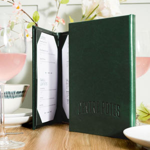 Menu de restaurant en similicuir de haute qualité, 3 pages, style ouverture centrale, classeur de menu - Product Image 5
