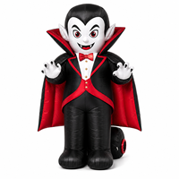 Vampire gonflable d'Halloween avec cape rouge, figurine Dracula lumineuse à LED pour la décoration de jardin, pelouse ou fête d'Halloween en extérieur