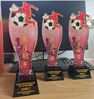 Nouveau design, trophée de football en verre cristal avec base noire, couleur or métallique, impression personnalisée