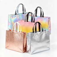 Sac fourre-tout en non-tissé laminé PP holographique argenté, personnalisé, recyclable et réutilisable, avec bandoulière, prix de gros