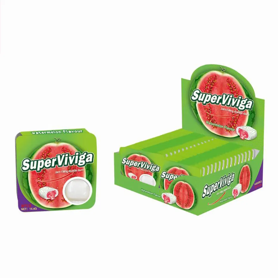 OEM all flavours 4pcs in 1 super fruit jam center filled chewing bubble gum
