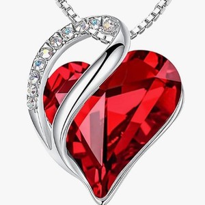 Collana Romantica a Cuore con Zirconi, Placcata Argento, in Rame, con Pietra Portafortuna, Regalo di San Valentino e Anniversario per Donna, Gioiello alla Moda - Product Image 1