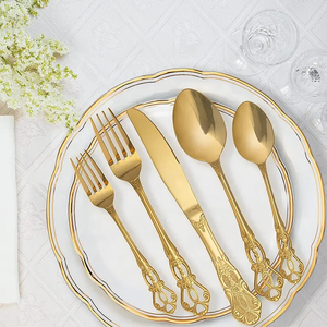 Commercio all'ingrosso di lusso antico manico in acciaio inox Vintage argenteria posate per banchetti Set di posate in argento e oro per il matrimonio - Product Image 2