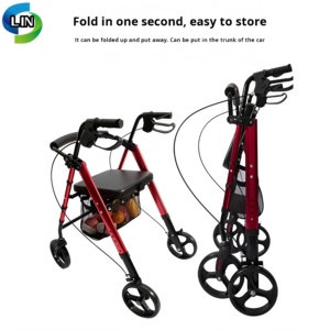 Foldable Rollator <b>Walker</b> with Seat Lightweight Mobility Aid Durable Aluminum <b>Frame</b> Storage Pocket for Elderly - Product Image 4