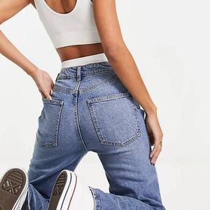 Vaqueros casuales de tiro bajo con lazo decorativo, bolsillo, pierna ancha, lavado claro, logo bordado, transpirables, de cintura media, estilo skinny. - Product Image 4