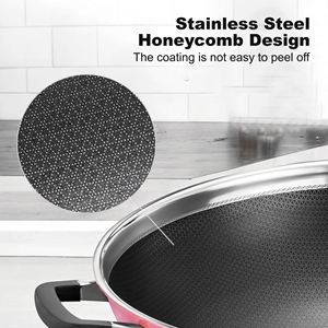 Best Selling Double Ear 304 316 Panal de acero inoxidable <span class=keywords><strong>Wok</strong></span> de cerámica Antiadherente <span class=keywords><strong>Wok</strong></span> Pan o cocina de inducción - Product Image 5