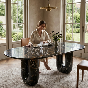 Tavolino <span class=keywords><strong>da</strong></span> Caffè Moderno in Marmo Nero, Design di Lusso in Stile Francese Classico, Tavolo Rotondo Centrale per Arredamento Casa - Product Image 1