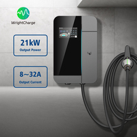 Cargador de Pared para Vehículos Eléctricos IP65 Tipo 1/Tipo 2/GB NACS Nivel 2 AC 21kW con Resistencia a Impactos IK10 para Carga en Exteriores WrightCharge