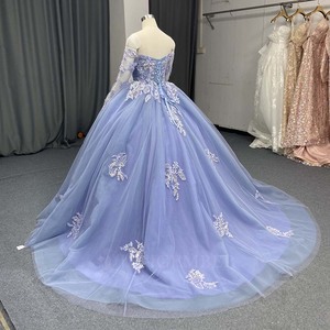 Robe de Quinceañera élégante bleu pétrole Lsany275, col cœur, avec appliques florales scintillantes, robe de bal avec traîne Jancember - Product Image 2