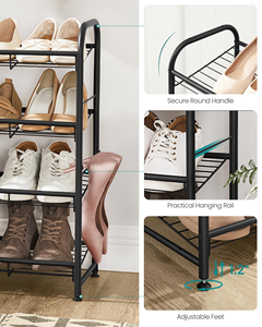 Étagère à chaussures en métal robuste à 4 niveaux, organisateur de chaussures pour entrée, étagère à chaussures en fer noir, support de rangement pour chaussures d'entrée - Product Image 5