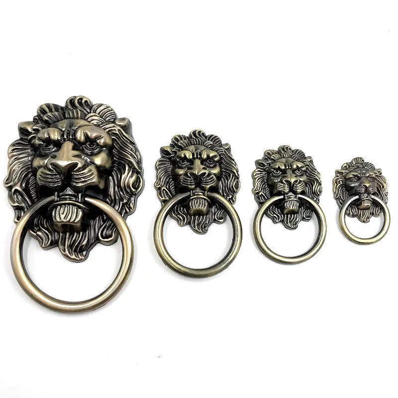 Wholesale Luxurious Antique Furniture Hardware Lion Head Door Handle Knobs Pulls Knocker Vintage Pull Ring Zinc Alloy Gold