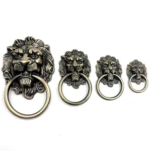 Bán Buôn Sang Trọng Đồ Nội Thất Cổ Phần Cứng Lion Head Door Handle Knobs Kéo Knocker Vintage Kéo Vòng Hợp Kim Kẽm Vàng