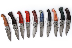 Lote Mixto de 10 Navajas Plegables de Acero de Damasco Hechas a Mano con Mango de Madera, OEM Disponible (smk1200) - Product Image 5