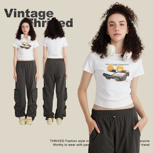 เสื้อยืดผู้หญิง Y2k ผ้าคอตตอน 95% สแปนเด็กซ์ 5% รับผลิตตามสั่ง พร้อมสกรีนโลโก้ - Product Image 3