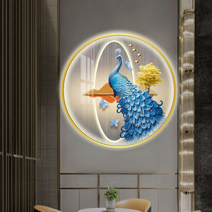 Pavone luminoso dipinto decorativo rotondo luce moderna luci LED ingresso soggiorno sfondo murale - Product Image 5