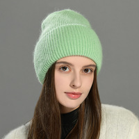 Bonnet unisexe en fourrure de lapin angora, couleur unie, chaud, à double bord, tricoté jacquard, personnalisable avec logo