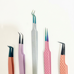 Juego de Pinzas para Pestañas Bellus International Professional de 5 Piezas, de Acero Inoxidable con Punta de Fibra Suave, Rectas y Curvas de 45 y 90 Grados, Duraderas - Product Image 1