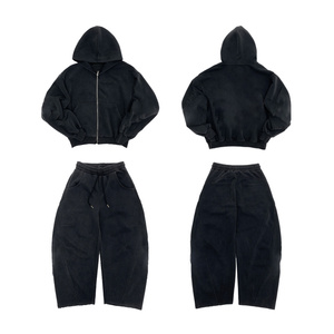 Ensemble sweat-shirt à capuche et pantalon de survêtement ample pour <span class=keywords><strong>homme</strong></span>, lavage à l'acide personnalisé, Y2K Hip Hop, 100% coton, survêtement surdimensionné - Product Image 2