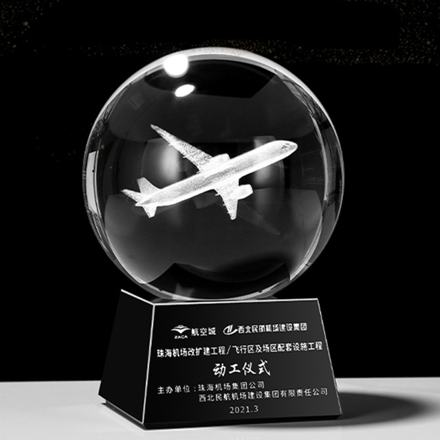 Customize Any Image Crystal 3d Laser Engraved Crystal Plane Galactic Animal Building Glass Ball With Crystal Base