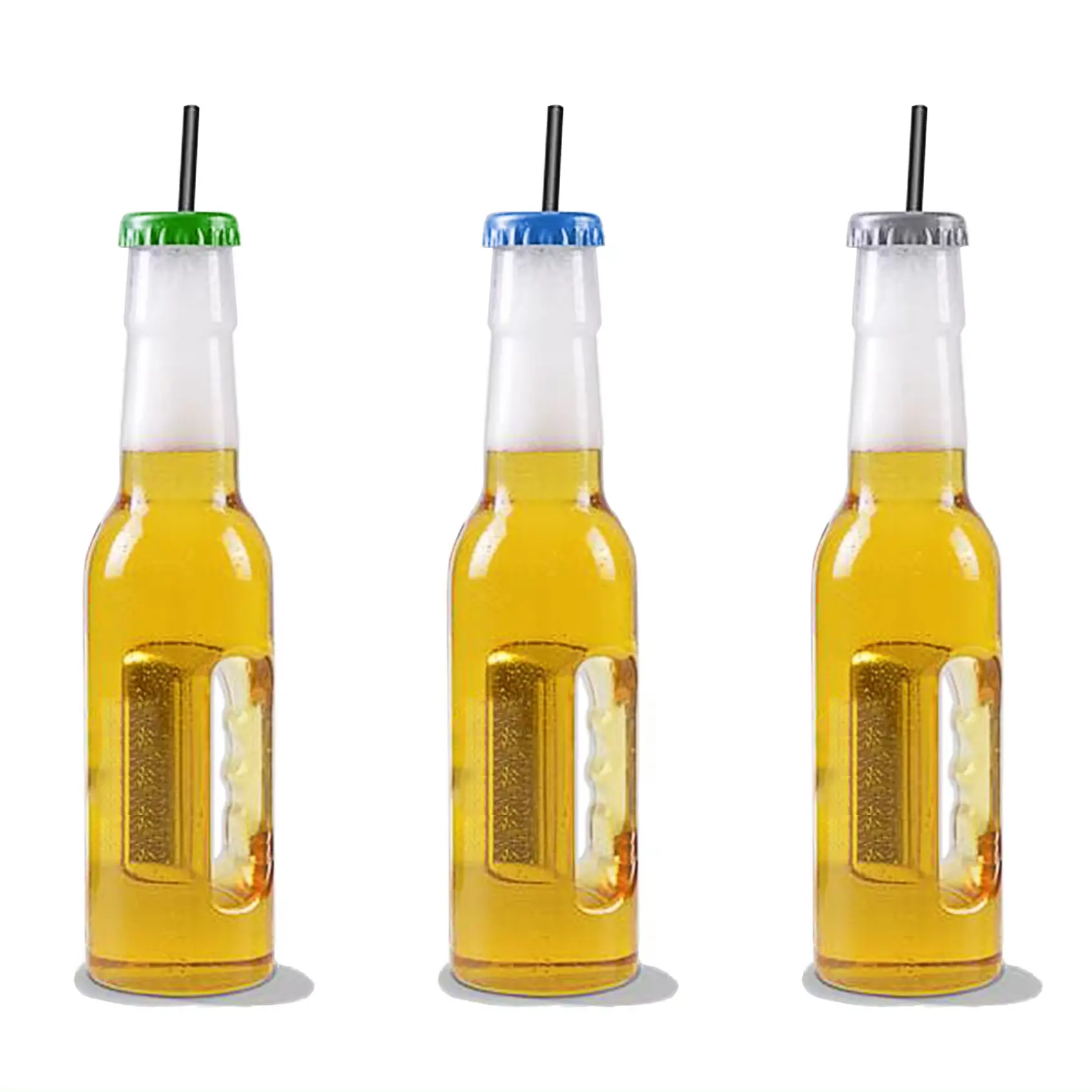 Botella de cerveza de plástico de 40oz logotipo personalizado transparente con tapa y pajita con asa