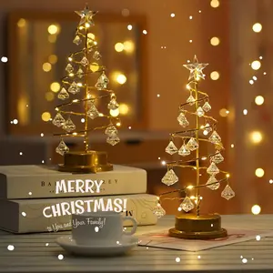 Led Christmas Tree Lamp Lanterns Ornaments Star Crystal Gift Led Iron Night Table Light For Home Room Decor