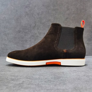 Stivali <span class=keywords><strong>Chelsea</strong></span> da Lavoro in Vera Pelle di Lusso per Uomo, Modello High-Top Personalizzato, Punta Chiusa, Traspiranti, Autunno-Inverno, in Camoscio Nero - Product Image 4
