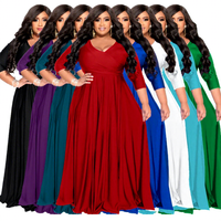 Robe longue de soirée et de mariage élégante et sexy pour femme, grande taille, coupe ample, taille empire, froncée, couleur unie, col en V, collection 2025, best-seller